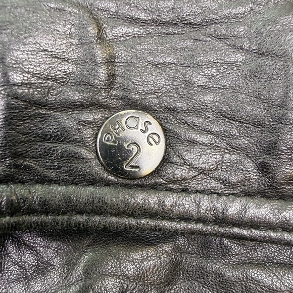 Vtg. Phase 2 Jacket Men's XL Black Leather Bomber Zip Pockets Flight Biker - Picture 5 of 15
